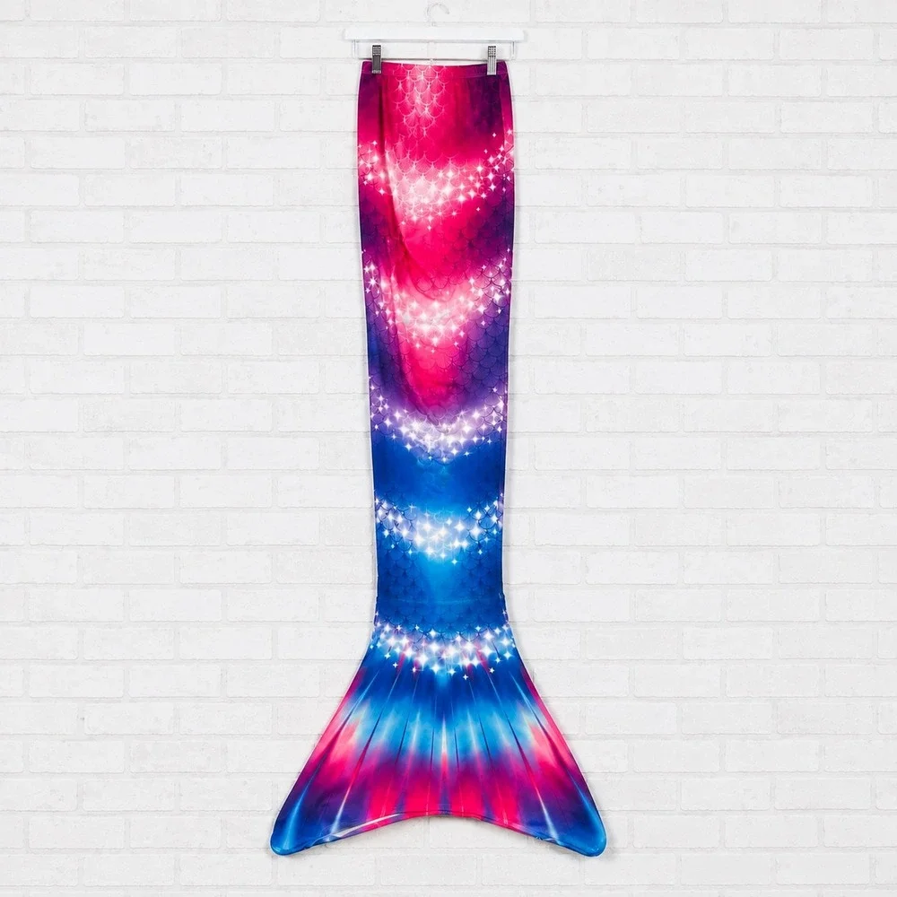 Kids Mermaid Tail Swim Coverup Pink Blue Scale Print Flipper Slit Skirt